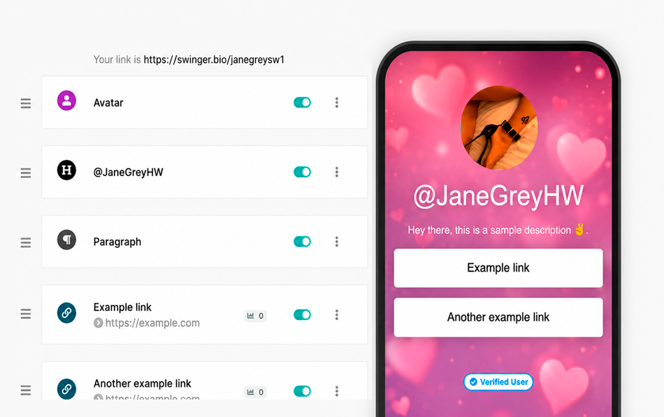 Swinger.bio profile displayed on a device